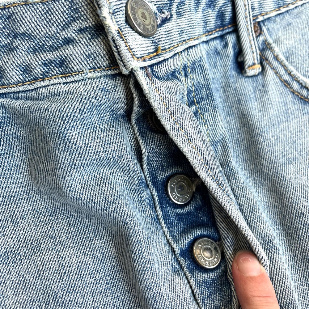 GRLFRND x REVOLVE Milla Zappa Light Wash Denim Mini Skirt with Raw Hem - Picture 5 of 8